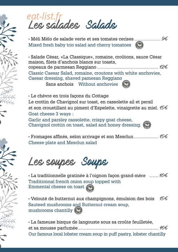 Le Cottage — carte page 2