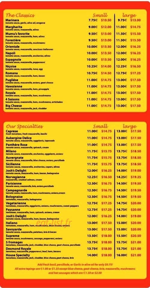 Mama Pizza — carte page 1