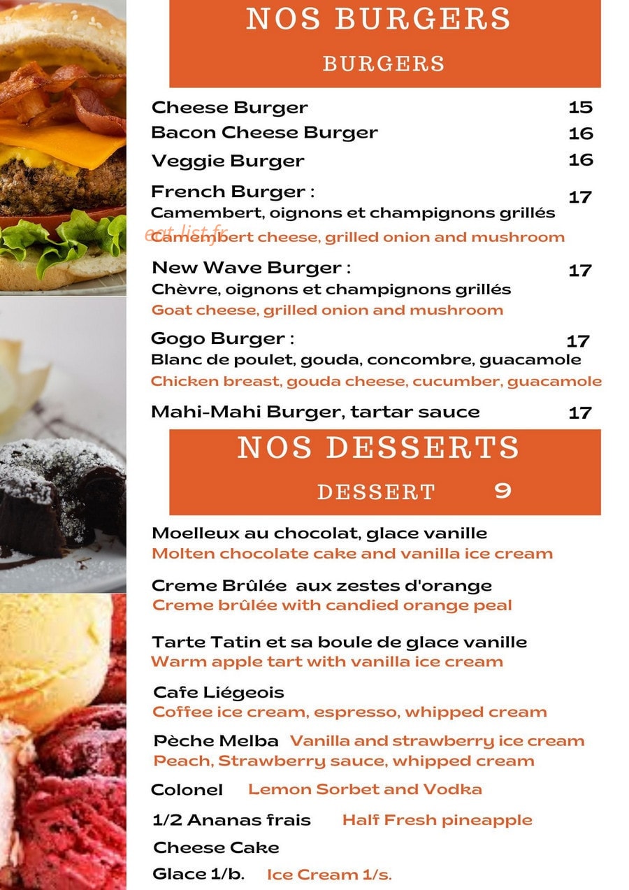 Carte et menu de Orange Fever à Saint Martin — Les burgers et desserts