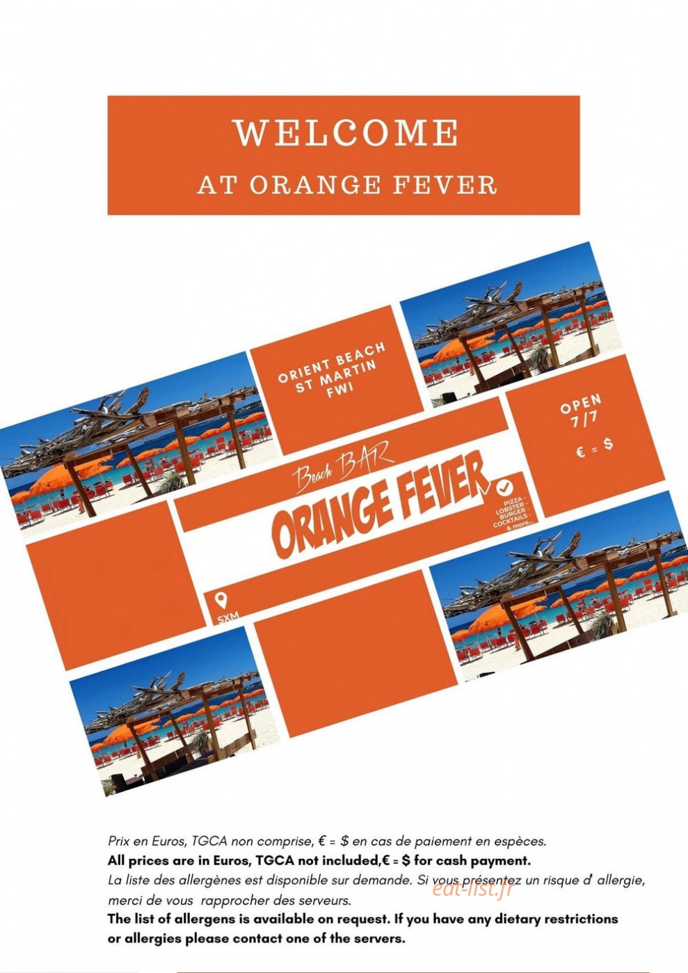 Carte et menu Orange Fever, Saint Martin
