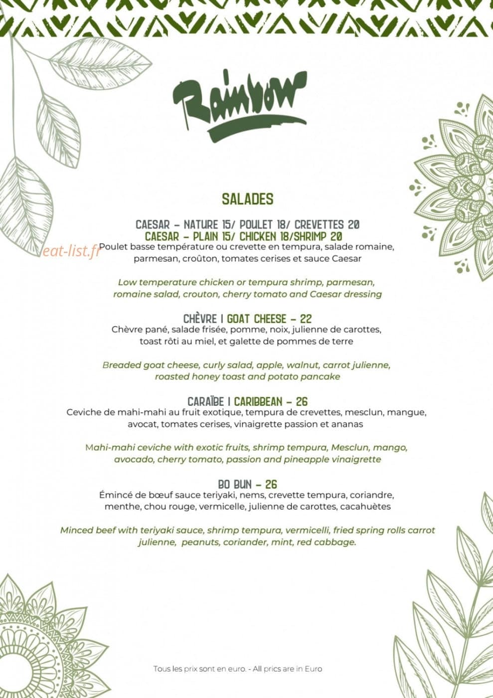 Rainbow Cafe — carte page 6