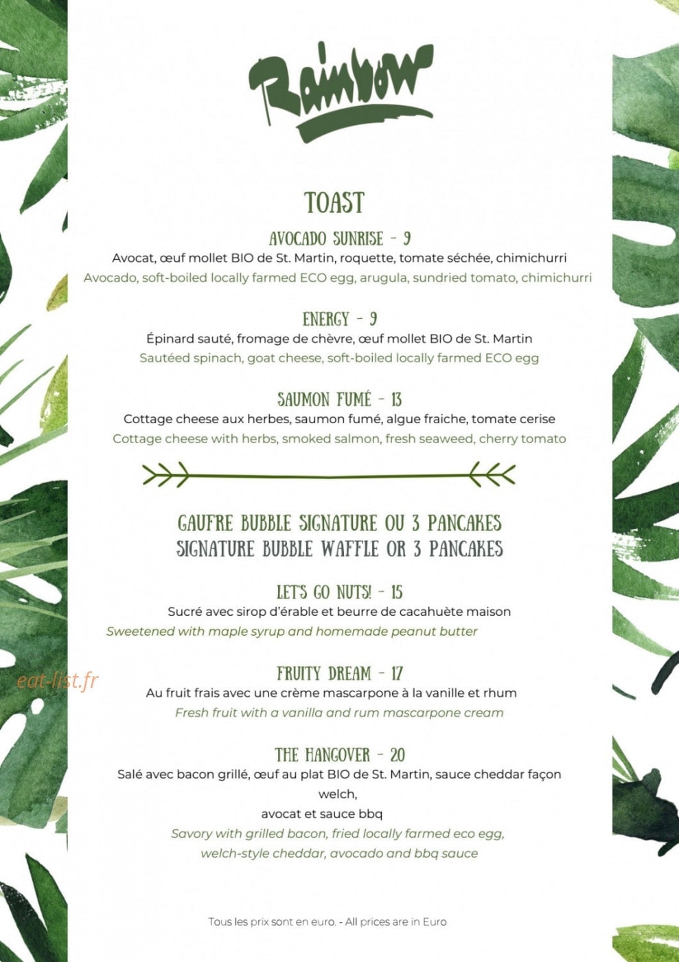 Rainbow Cafe — carte page 3