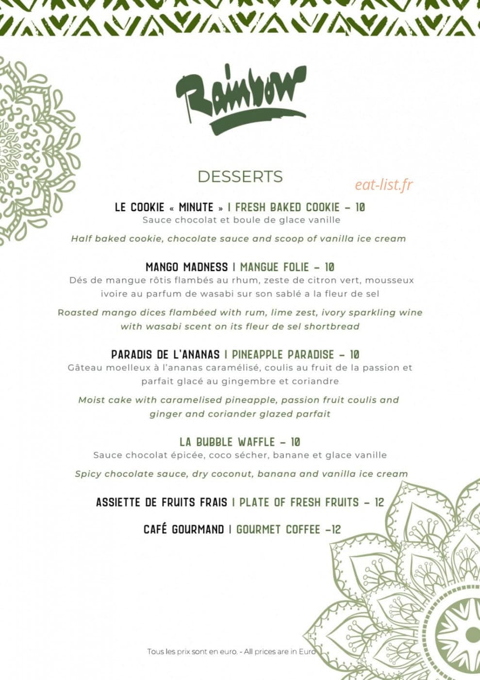 Rainbow Cafe — carte page 10