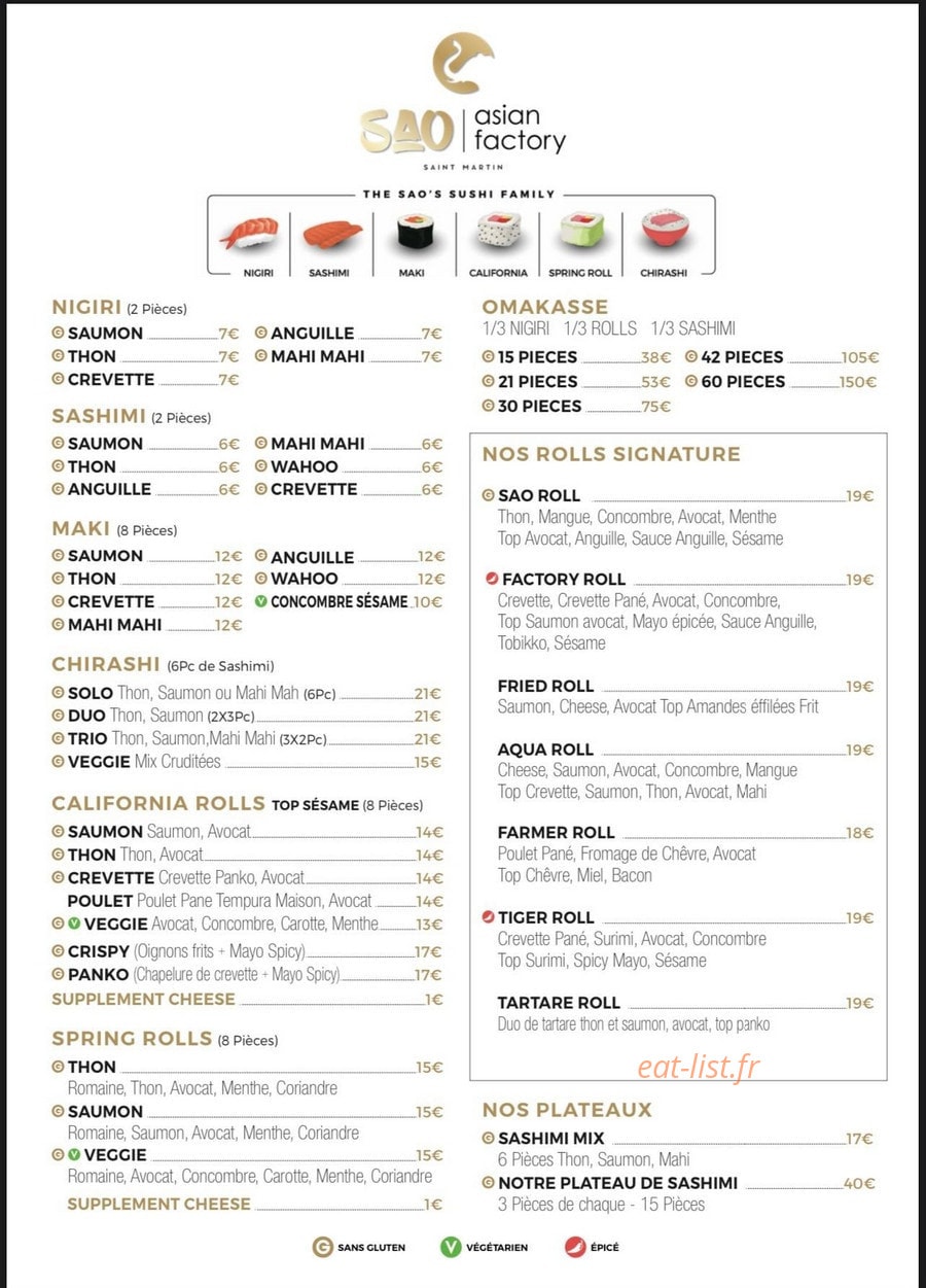 Sao Asian Factory — carte page 1