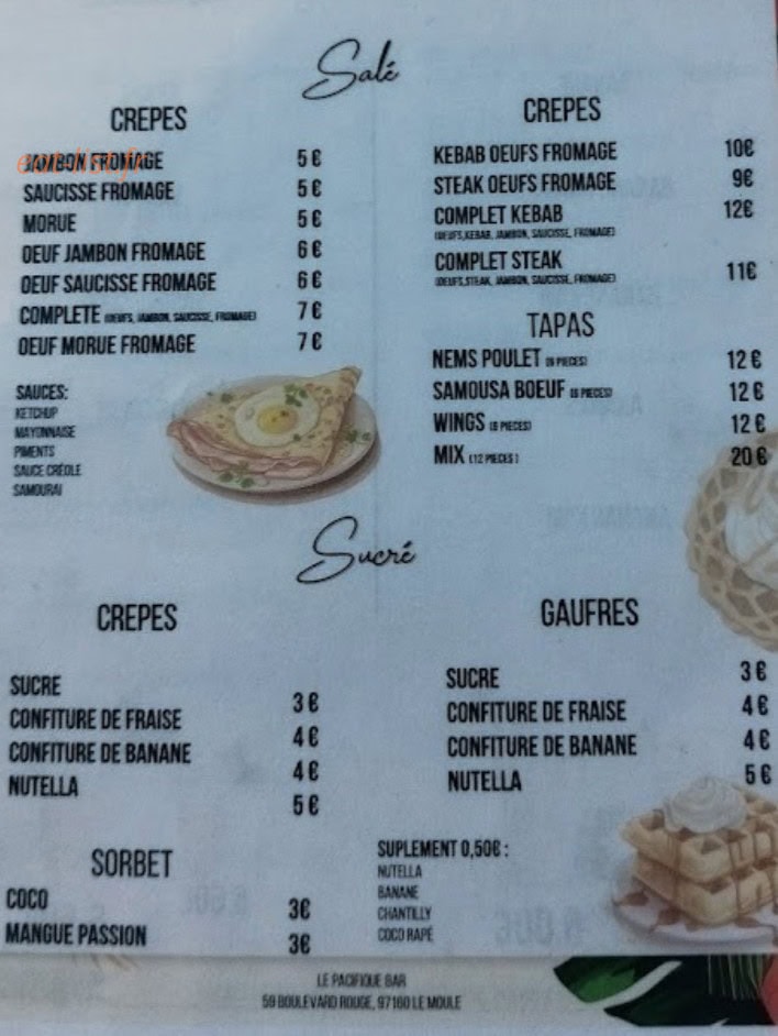 Le Pacifique Bar — carte page 1