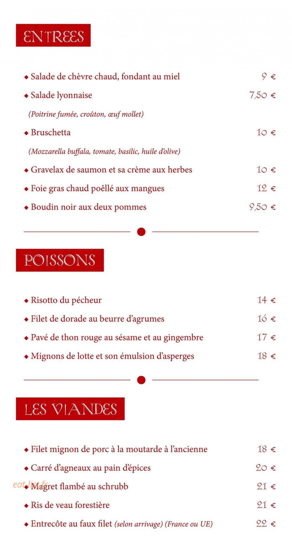 Les Saveurs du Palais — carte page 3