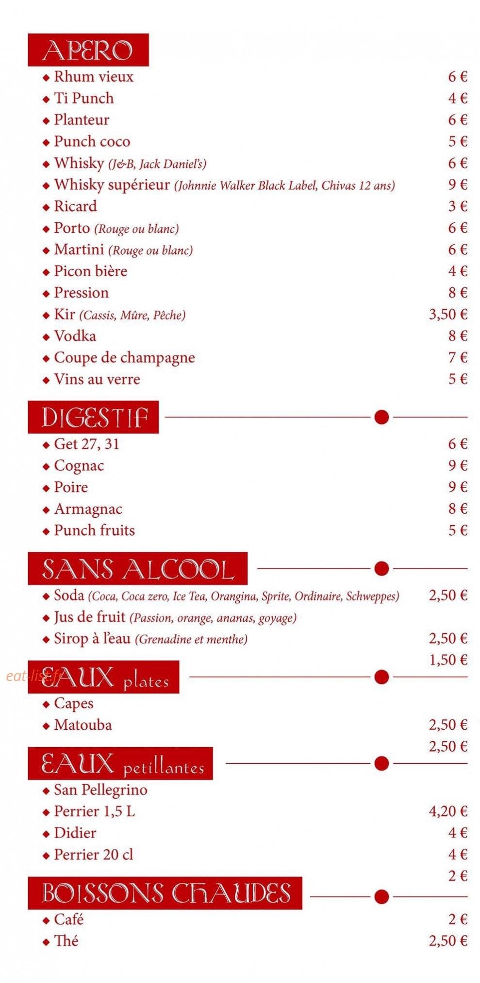Les Saveurs du Palais — carte page 2