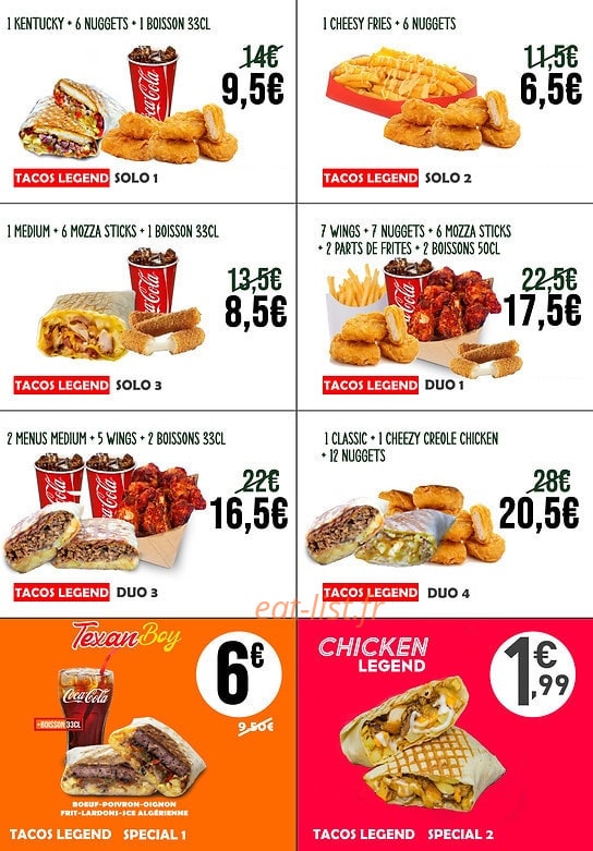 Tacos Legend — carte page 1