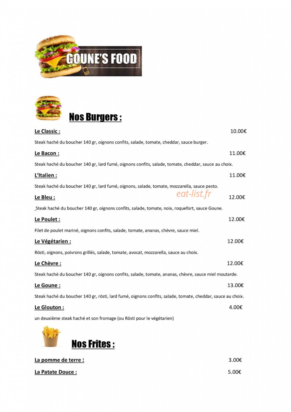 Goune’s Food — carte page 1