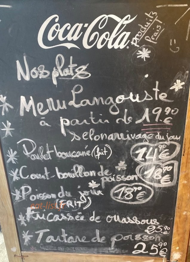 Carte et menu de L’Océ-Ann à Sainte Anne — Exemple de menu