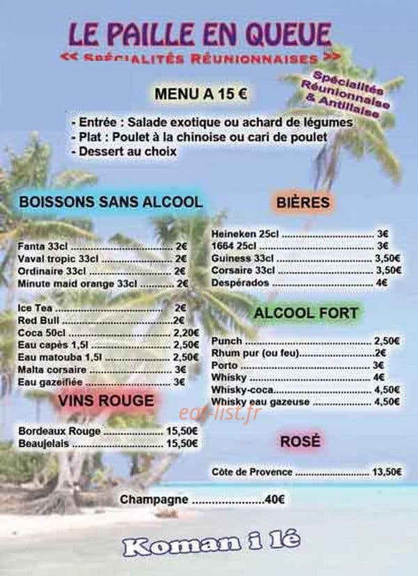 Le Paille en Queue — carte page 1