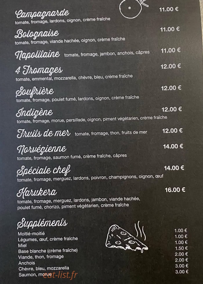Carte et menu de Pizza 2000 à Sainte Anne — Les pizzas