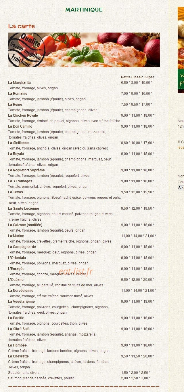 Pizza don camillo — carte page 1