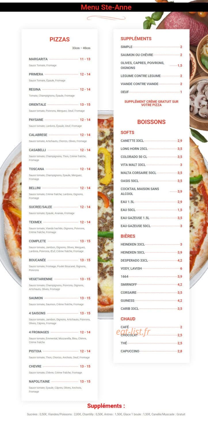 Pizza King — carte page 1
