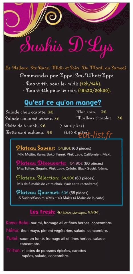Sushis D'Lys — carte page 1