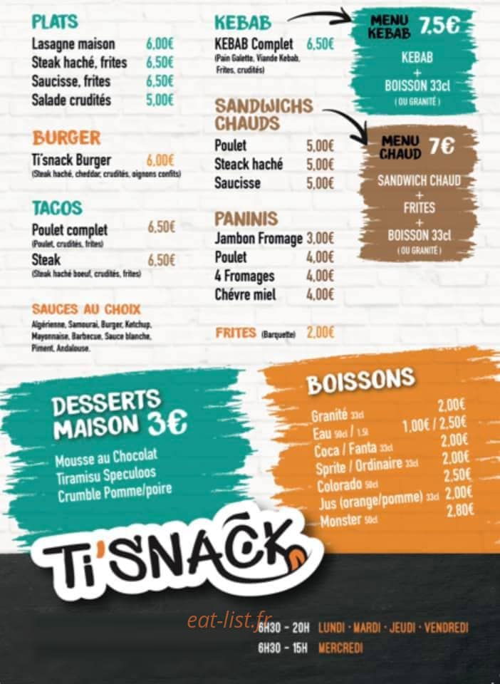 Ti'Snack — carte page 1