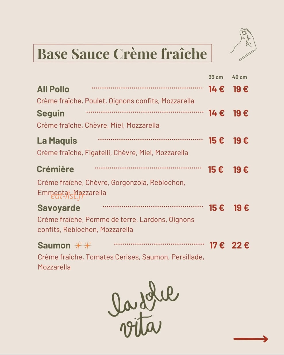 Carte et menu de El capo della pizza à Le Gosier — Pizzas base sauce crème fraiche