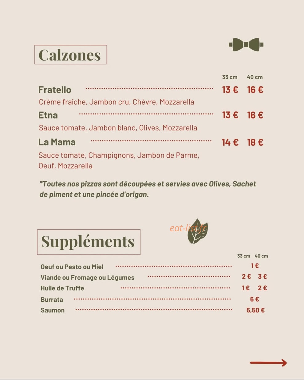 Carte et menu de El capo della pizza à Le Gosier — Calzones