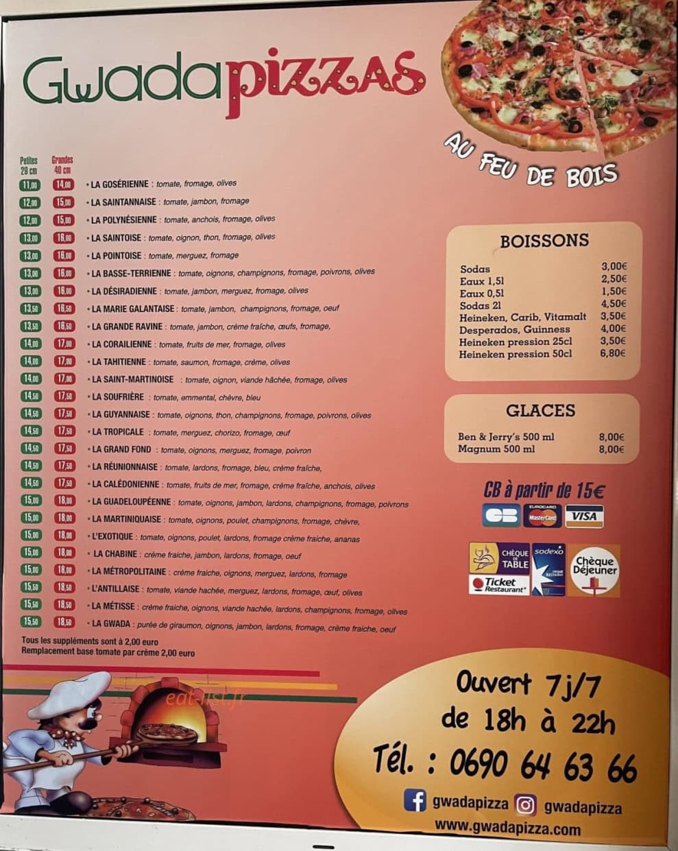 Carte et menu de gwada pizza à Le Gosier — les pizzas