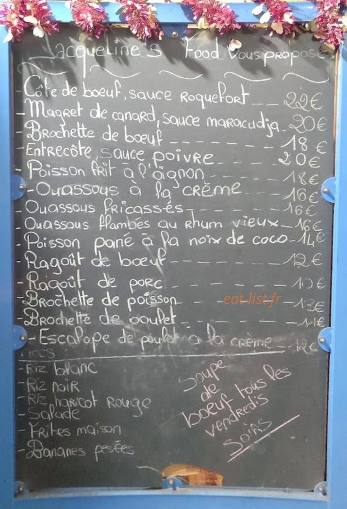 Jacqueline's Food — carte page 1
