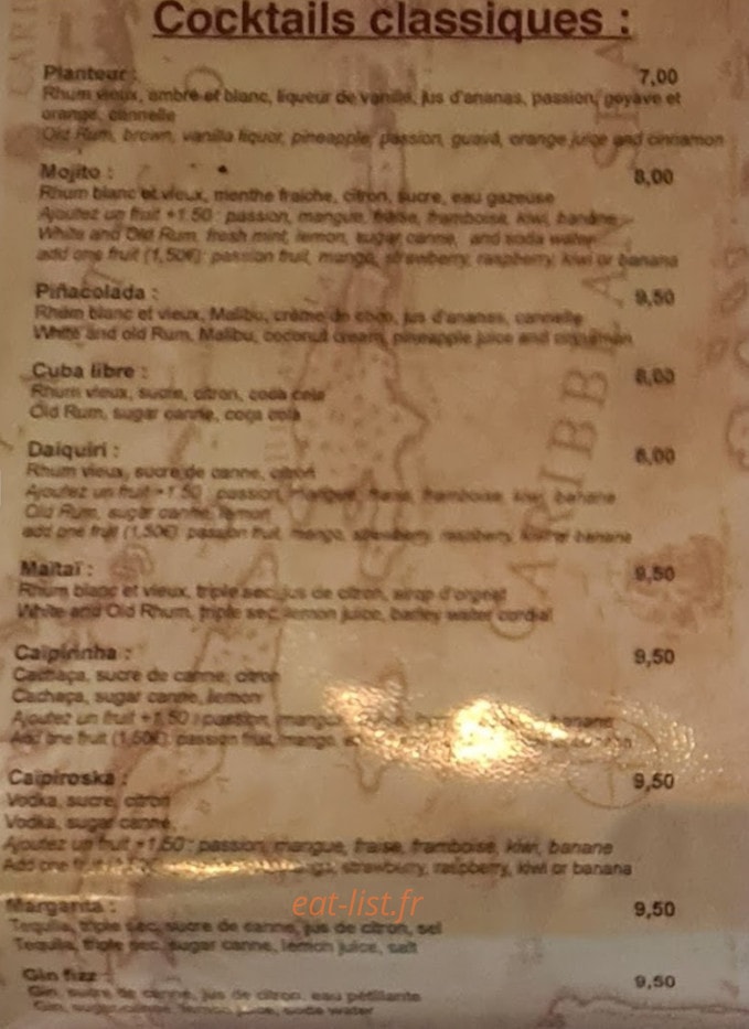 Karukera Café — carte page 1