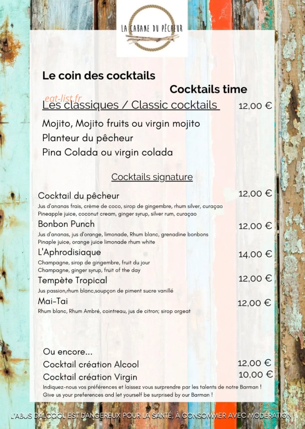 La Cabane du Pêcheur — carte page 9