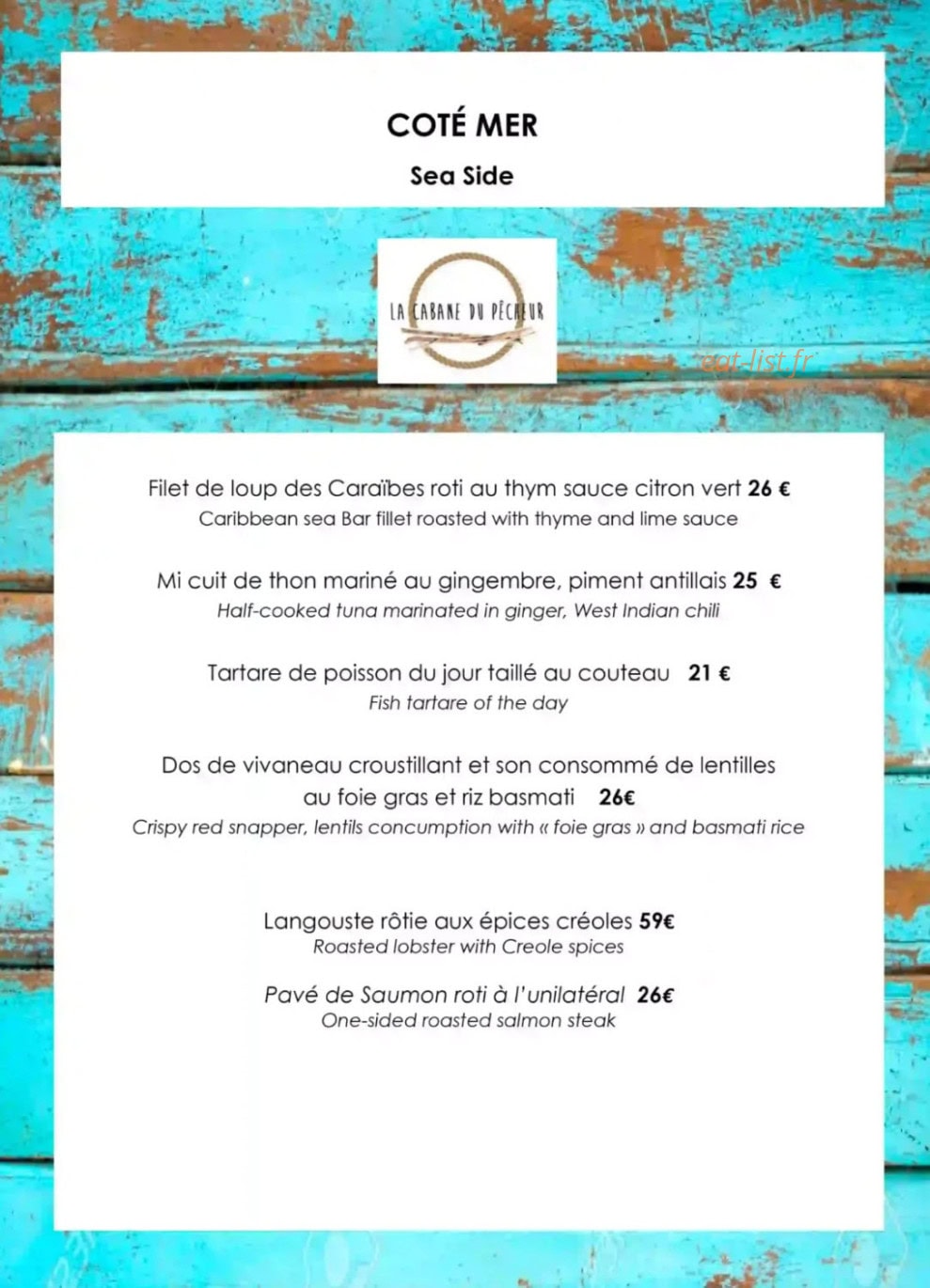 La Cabane du Pêcheur — carte page 5