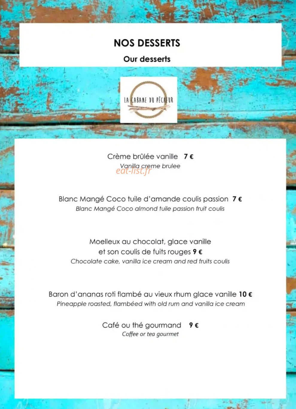 La Cabane du Pêcheur — carte page 6