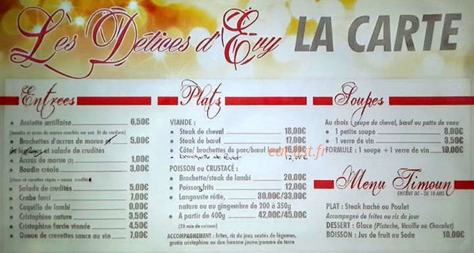 Les Délices D'Evy — carte page 1