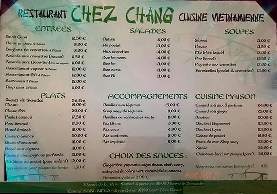 Restaurant Chang — carte page 1