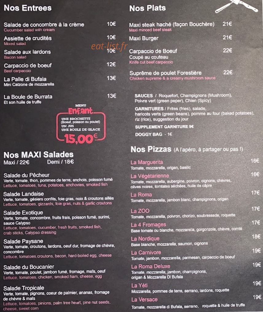 Zoo Rock Café — carte page 1