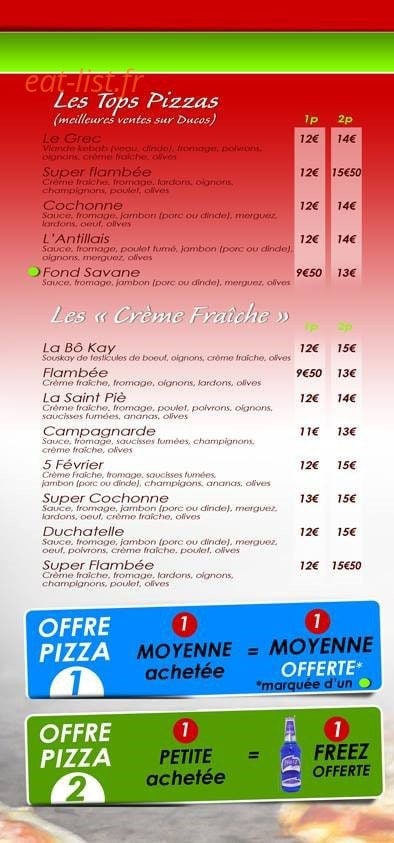 Carte et menu de Antillais food à Fort de France — Les autres pizzas