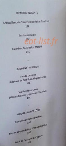Carte et menu de Au Pain De Sucre à Fort de France — Entrées