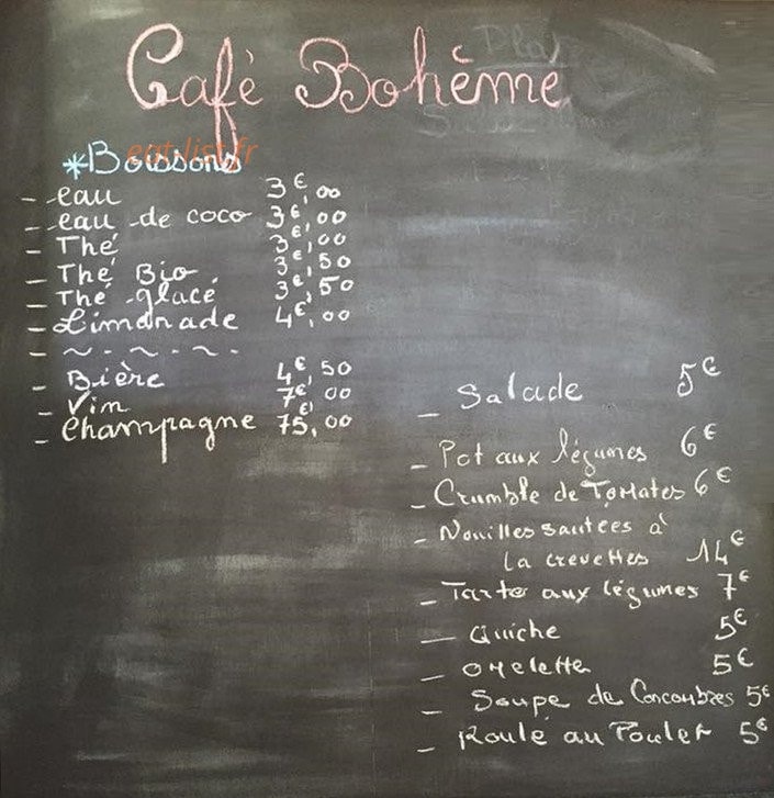 Cafe Boheme — carte page 2