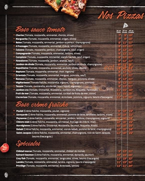 Carte et menu de Hasta La Pizza à Fort de France — Les pizzas