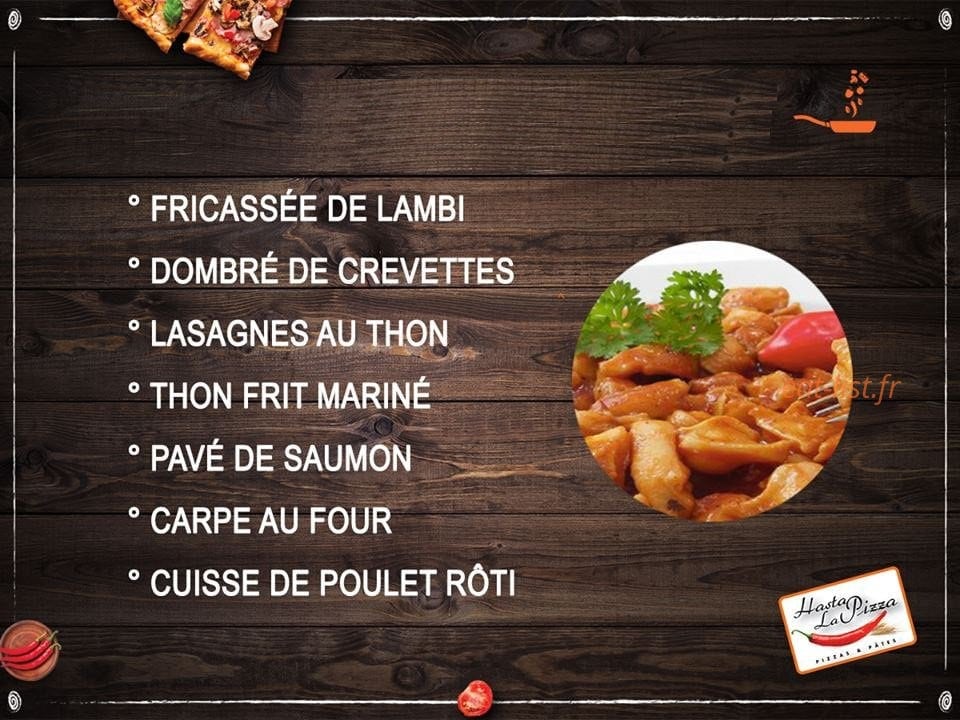 Carte et menu de Hasta La Pizza à Fort de France — Le menu du jour