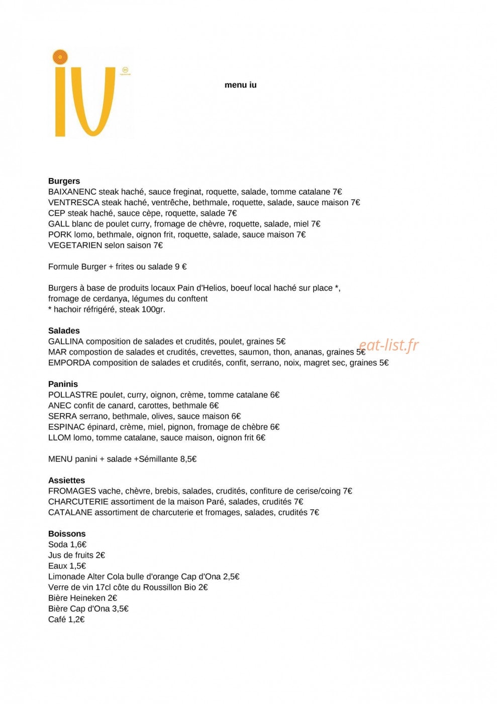IU Snack — carte page 1