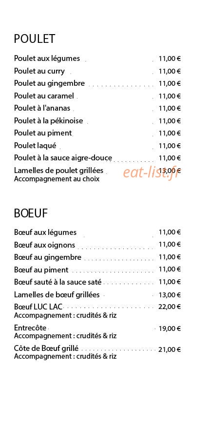 Carte et menu de Le Hanoï à Fort de France — Les poulets et bœufs