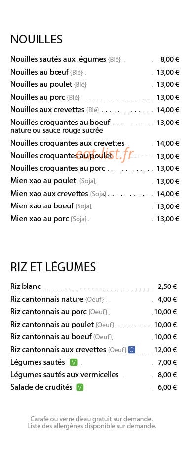 Carte et menu de Le Hanoï à Fort de France — Les nouilles, légumes, ...