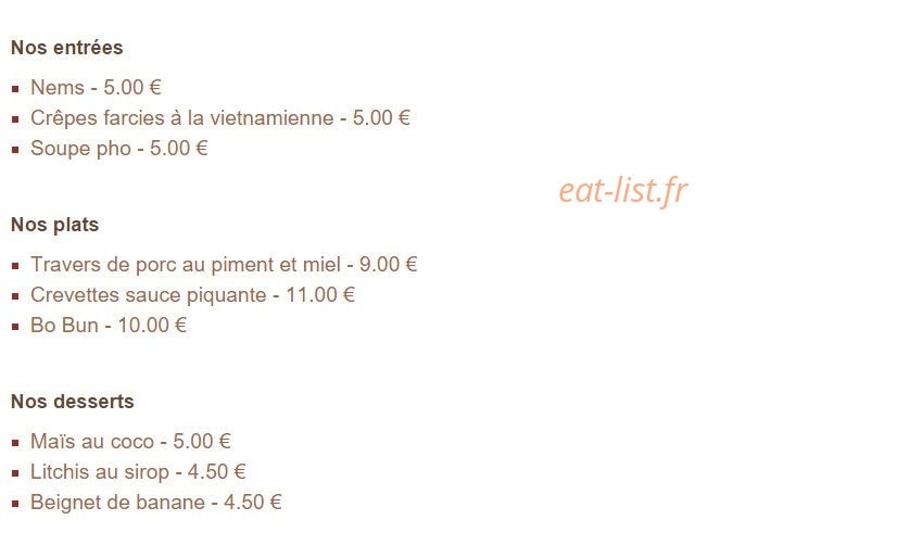 Carte et menu de Le Lotus d'Asie à Fort de France — Extraits des plats