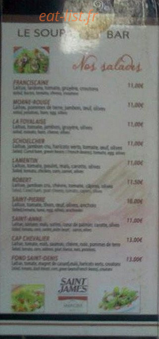 Carte et menu de Le Soup'bar à Fort de France — Les salades