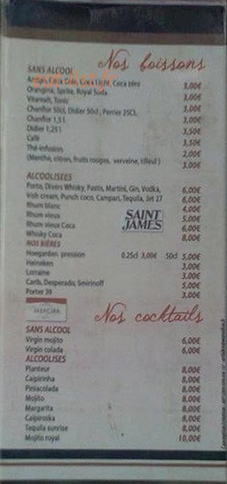 Carte et menu de Le Soup'bar à Fort de France — Les boissons et cocktails