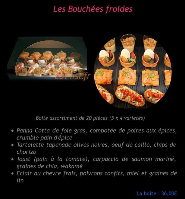 Carte et menu de Le Traiteur Gourmet à Fort de France — Les bouchées froides