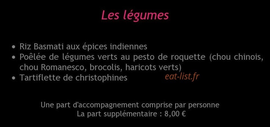 Carte et menu de Le Traiteur Gourmet à Fort de France — Les légumes