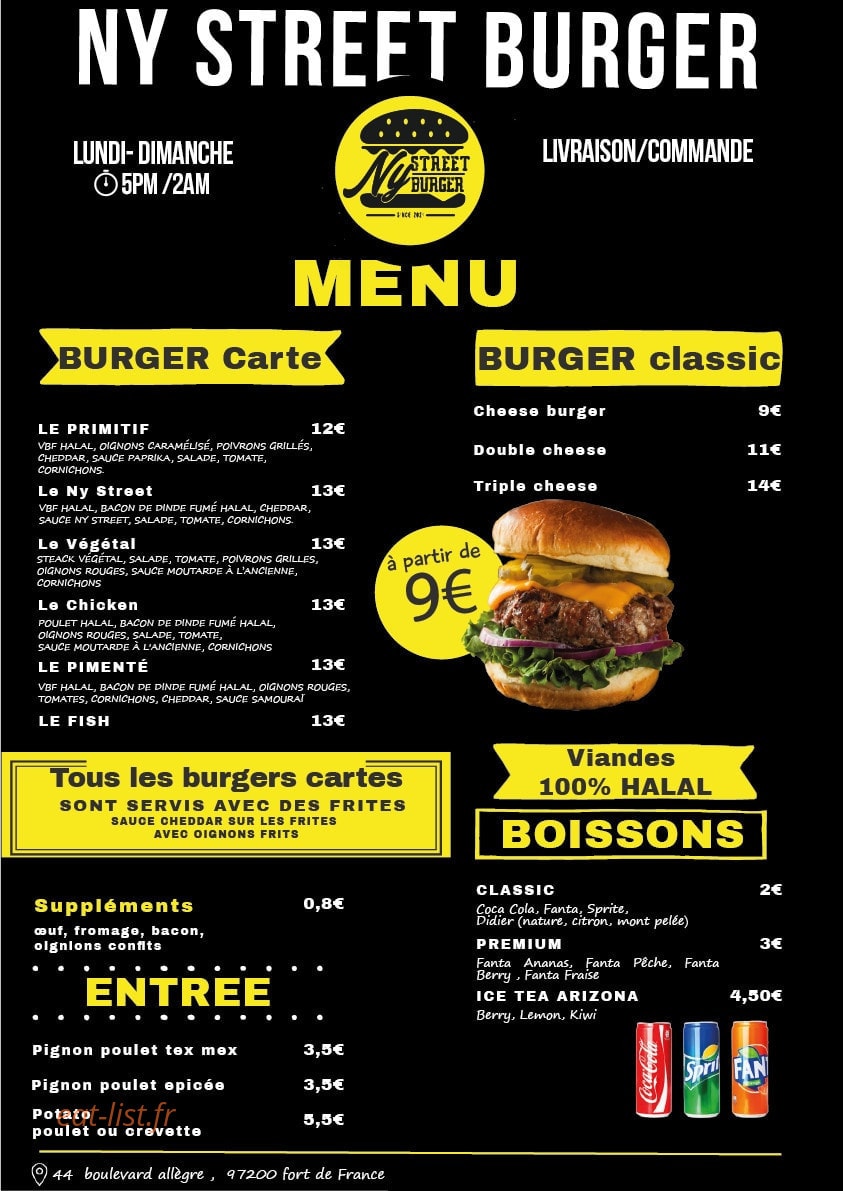 Ny street burger — carte page 1