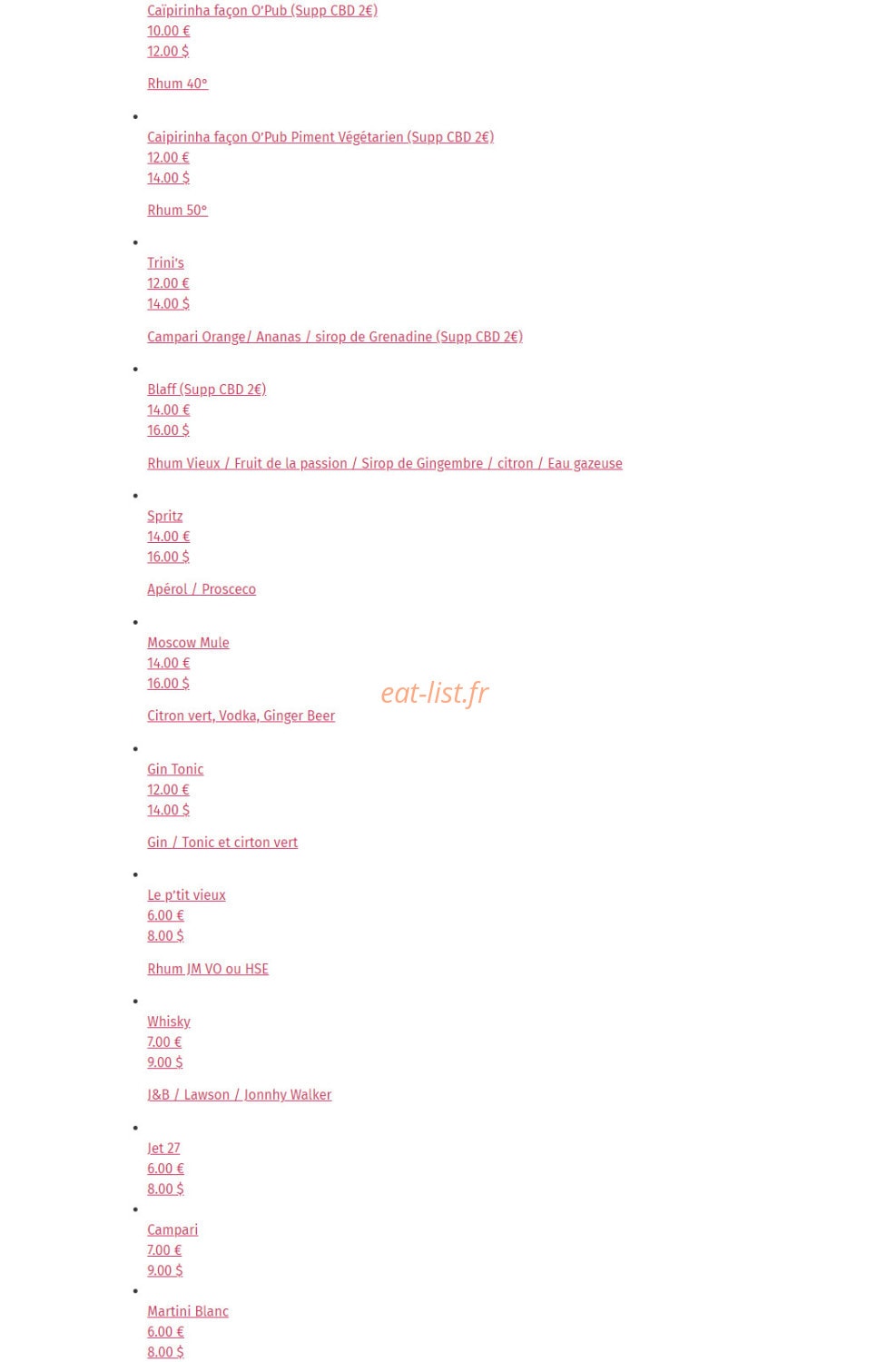 O' Pub — carte page 5