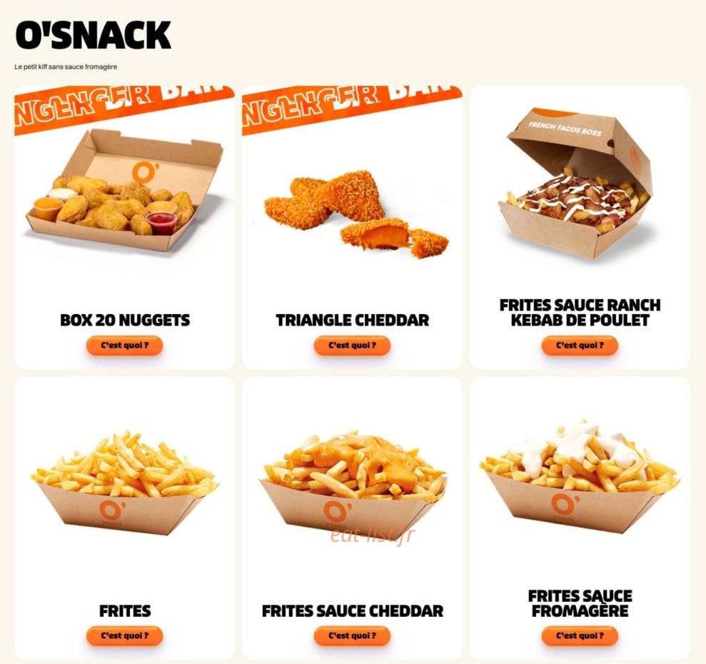 Carte et menu de O'Tacos à Fort de France — O snack
