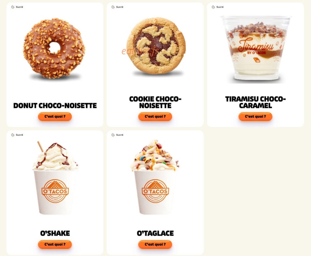 Carte et menu de O'Tacos à Fort de France — Desserts suite