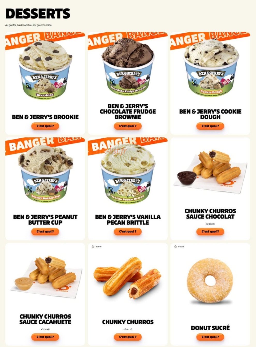 Carte et menu de O'Tacos à Fort de France — Desserts