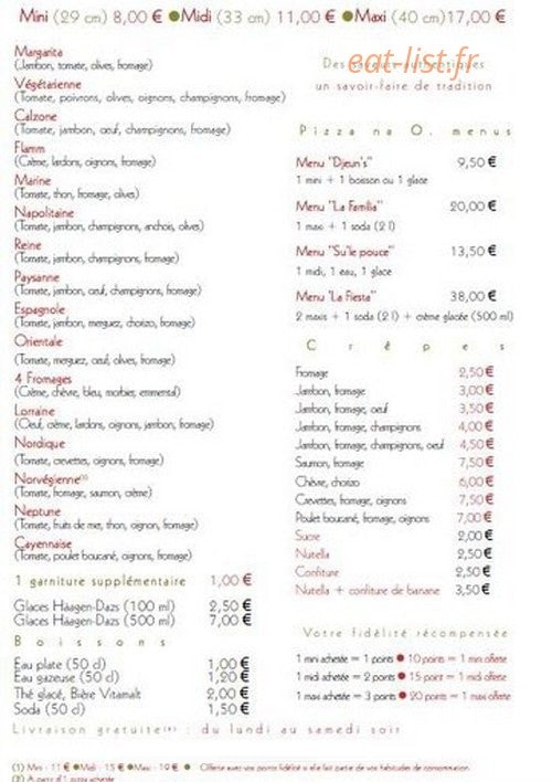 Pizza Nao — carte page 1
